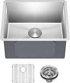 Kraus KHU101-21 Standart PRO 16 Gauge Undermount Single Bowl Set (4 Item Bundle: Sink, Bottom Grid, Drain Assembly, Kitchen Towel), 21 Inch, Stainless Steel