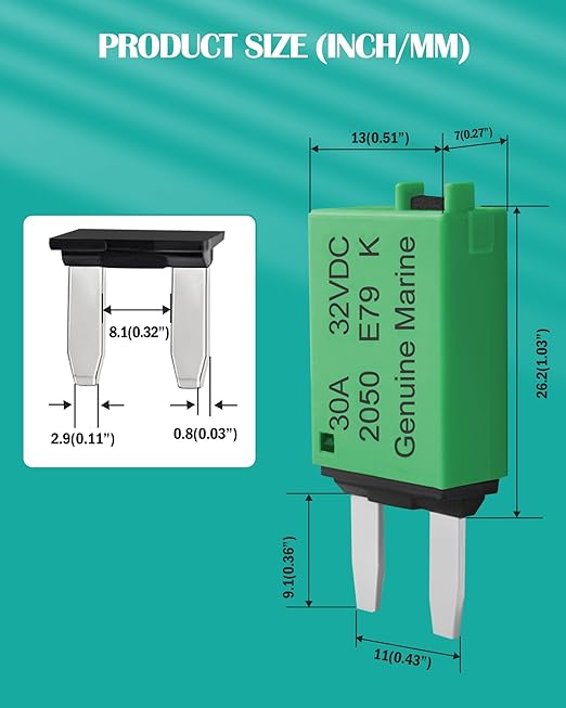 30A Low Profile Mini Fuse Kit– Automotive 30A ATM Manual Reset Circuit Breaker Fuses for Boat, RV, Car, Truck, DC 12V/32V 30 Amp Manual Resettable Blade Assortment Kit with Resettable Fuses