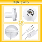 Tuanse 2 Pcs Polished Metal Desktop Lamp Base E26 E27 Screw Light Bulb Holder Sockets Night Light Base Lamp Replacement for Holding Bulb 6 Feet Cord on Off Switch Plug(White)