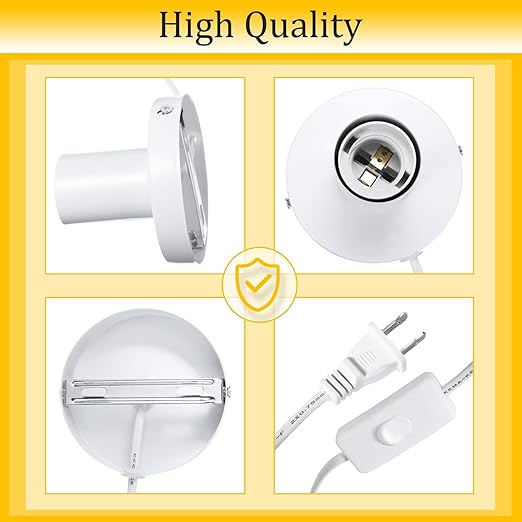 Tuanse 6 Pcs Polished Metal Desktop Lamp E26 E27 Screw Light Bulb Sockets Holder Base Lamp Replacement Base for Holding Bulb 6 Feet Cord on Off Switch Plug(White)