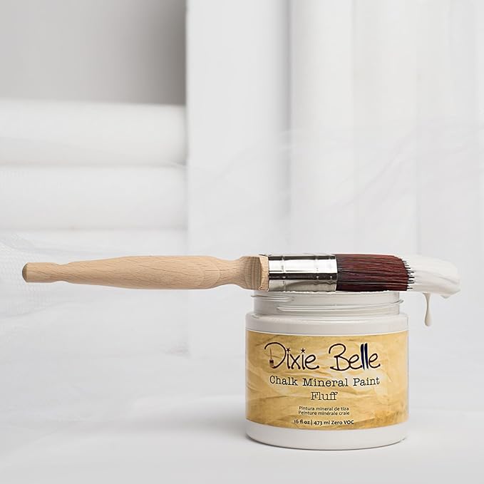 Dixie Belle Paint Company Chalk Finish Furniture Paint - Fluff (4oz) - Matte Soft White Chic Chalk Mineral DIY Furniture Paint