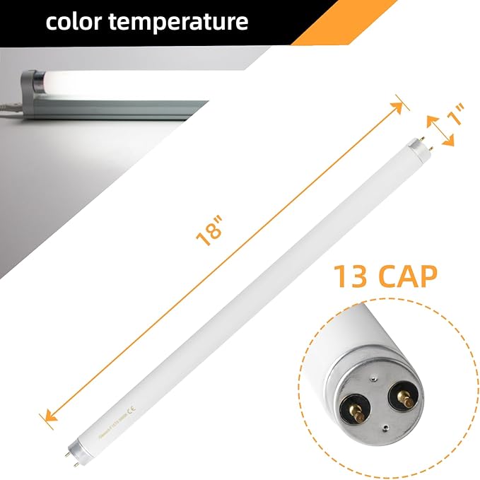 F15T8 18 Inch 15W T8 Fluorescent Replacement Tube Bulb Daylight 6500K Medium Bi-Pin G13 Base, 2 Count
