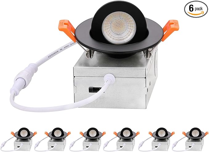 ZYC Gimbal LED Recessed Lighting - 3 Inch 5CCT 7W 360° Rotation Adjustable Eyeball Light,LED Swivel Spotlight,Directional Sloped Ceiling Light,Dimmable Canless Wafer Downlight Pack of 6 Black.