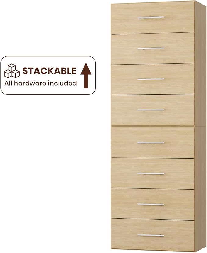 ROOMTEC 25.5" 4 Drawer Short Tower Closet Unit, Modular Closet System with Drawers and Shelf, Wardrobe Organizer for Bedroom or Walk-in Closet, Wall Mounted, Customizable Clothes Storage Unit, Wood