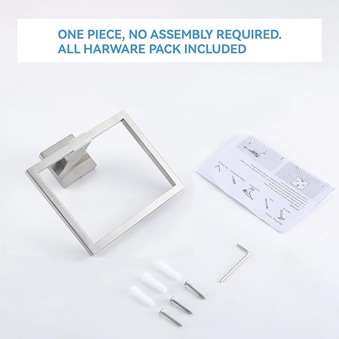 LANC Hand Towel Rings for Bathroom Wall Mount Brushed Finished Square Hand Towel Holder for Kitchen Towel Holder Lavatory SUS304 Stainless Steel Contemporary Style Shower Towel Racks Hanger, A8896BN