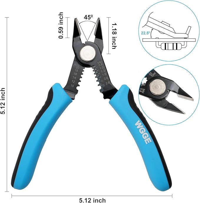 WGGE Wire Cutters Precision Flush Pliers with Supplementary Stripping, Cutting Pliers, Handy and Slim Diagonal Cutters, Ultra Sharp Wire Cutter, 10-20AWG wire stripper (6 inch)