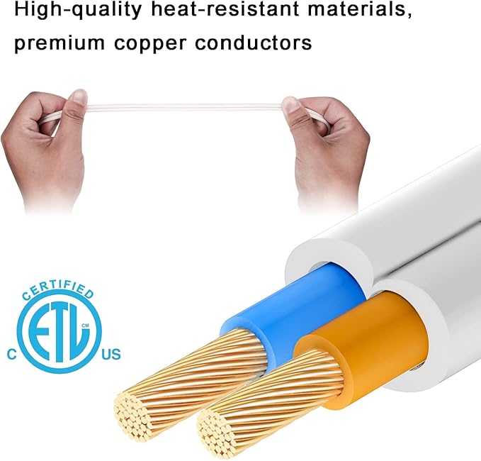 Short Extension Cord 1 FT,2 Prong White, Mini Extension Cord US Male/Female Power Cable UL Listed Perfect for Home, Office or Christmas Lights 2 Pack