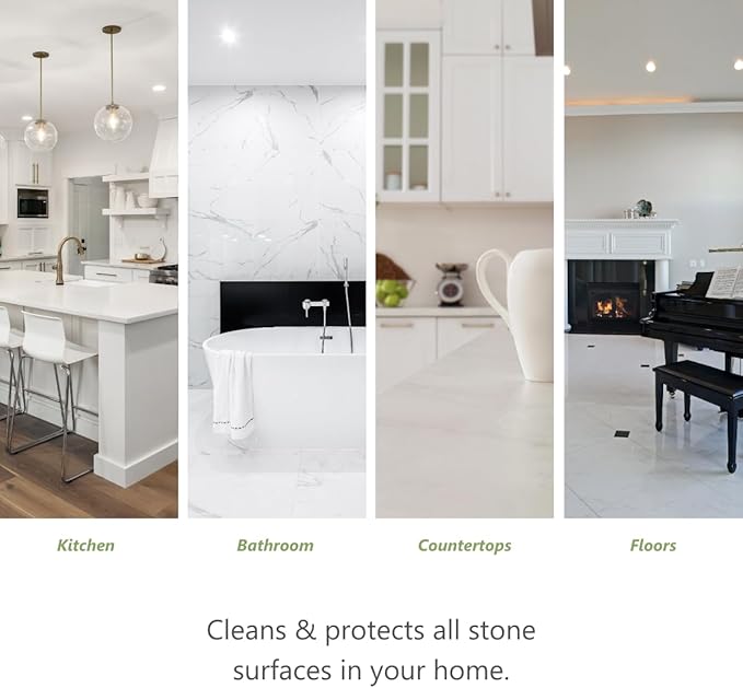 MORE Stone & Quartz Cleaner + Protector - Granite, Quartz & Marble Cleaner - For Kitchen & Bathroom Countertops - Water-Based Surface Spray - Peppermint-Thyme Essential Oil - Pint + Gallon Bundle