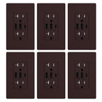 ELEGRP USB Outlets Receptacles, 3-Port Wall Outlet, 30W 6.0A Electrical Outlet, 15 Amp Tamper-Resistant Outlet with Type C Ports, UL Listed, Screwless Wall Plate Included, 6 Pack, Matte Brown