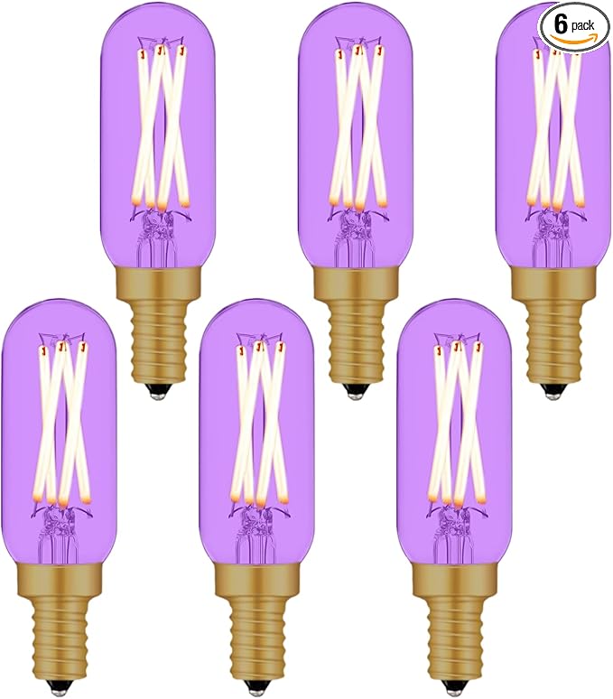 Small Base Purple Light Bulb E12 Colored Chandelier Light Bulbs, 4W 40 Watt Equivalent Dimmable Purple Candelabra Light Bulbs, 6 Pack