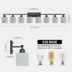 8 Light Black Bathroom Light Fixtures Over Mirror for Big Mirror, Modern Bathroom Lighting with Milky White Frosted Glass Shades,51 inch Lights for Vanity for Mirrors, E26