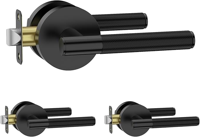 Amerdeco 3 Pack Matte Black Passage Door Handles,Heavy Duty Non-Locking Door Lever for Hall, Closet,Office Area, Shopping Malls AM0016