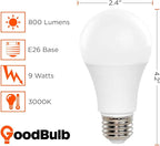 GoodBulb LED A19 Light Bulbs 9 Watt (60 Watt Equivalent) E26 Base Warm White 3000K EcoSmart Lights High Output 825 Lumens 6 Pack