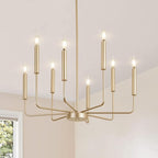 Qamra Modern Farmhouse Gold Chandelier for Dining Room, 8-Light Rustic Candle Chandelier Light Fixture, Industrial Hanging Chandeliers Lighting for Living Room, Kitchen, Staircase, Entryway, Foyer