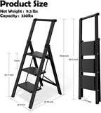Taranta Step Ladder 3 Step Folding,Lightweight Portable Step Ladder with Anti-Split Pedal,Ladders with Convenient Handgrip,Aluminum Step Stool for Library, Home, Kitchen - Black