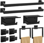 Matte Black Towel Bar Set 10-Piece Black Bathroom Hardware Set Towel Holder Set Includes 23.6 Inch Towel Bar,Toilet Paper Holder with Shelf,Stainless Steel Wall-Mounted Bathroom Set