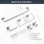 TQKAG 6-Piece Bathroom Towel Bar Sets Polished Chrome 23.6 inch Towel Bar Stainless Steel Towel Ring Coat Hook and Toilet Paper Holder Bathroom Hardware Set Wall Mounted Bathroom Accessories Kit