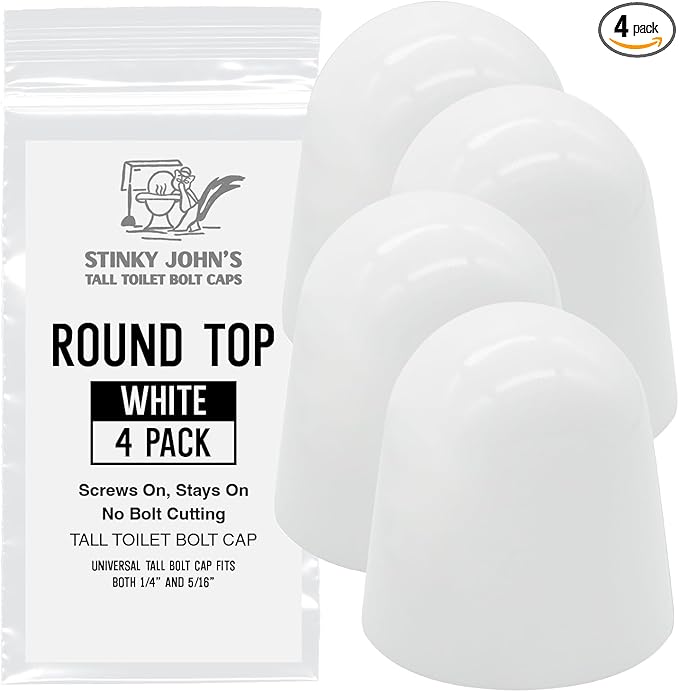 Stinky John's Tall Toilet Bolt Caps - Universal Fit with a Round Top - White Caps (4)