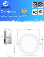 12 Pack 6 Inch 5CCT Ultra-Thin LED Recessed Ceiling Light with Junction Box, 2700K/3000K/4000K/5000K/6500K Selectable, 1050LM Brightness, 12W Eqv 110W, Dimmable Canless Wafer Downlight - ETL & FCC