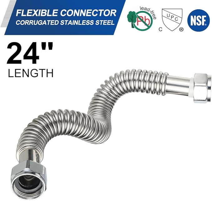 (Pack of 2) EFIELD 24-inch 3/4" FIP x 3/4" FIP Flexible Stainless Steel Corrugated Hose Connector for Water Heater, Water Softener,(HOSE040)