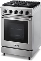 Thor Kitchen 24 in. Freestanding Gas Range LRG2401U with 4 Sealed Burners, 3.7 cu. ft. Oven, Storage Drawer, Cast Iron Grate in Stainless Steel