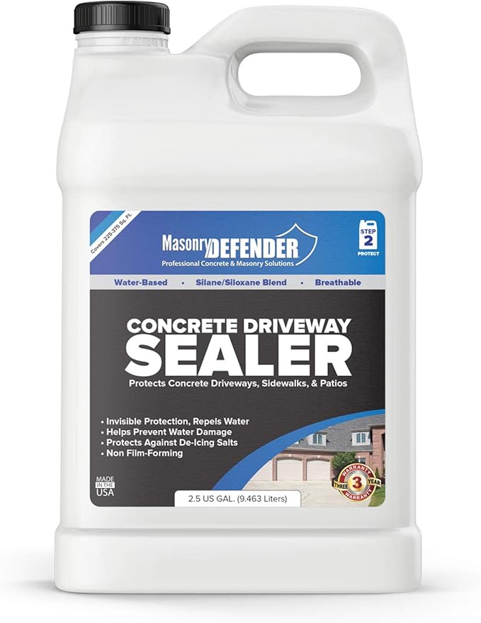 Concrete Sealer for Driveways, Patios, & Sidewalks - Deep Penetrating Water Repellent Protection - Silane Siloxane Sealer - 2.5 Gallon