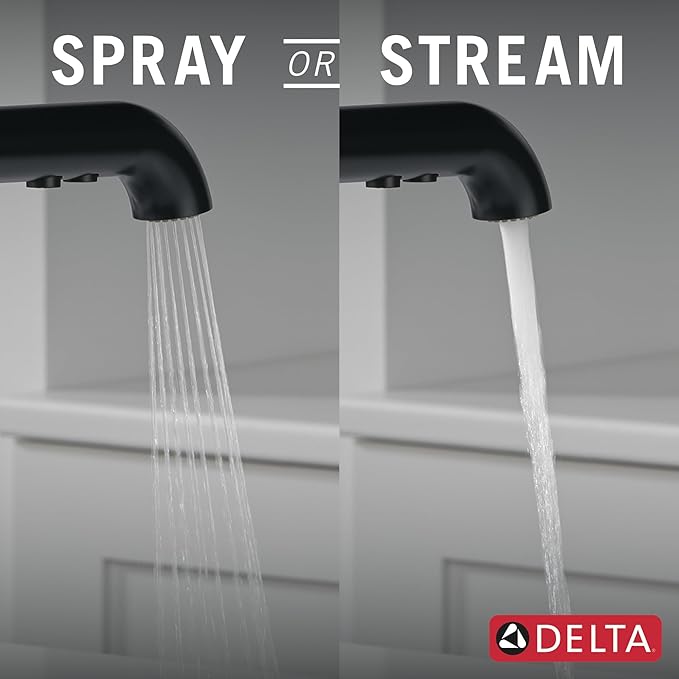 Delta Almari Matte Black Kitchen Faucet with Pull-Out Sprayer, Modern Single Hole Kitchen Sink Faucet, Single Handle, Matte Black 16943-BL-DST