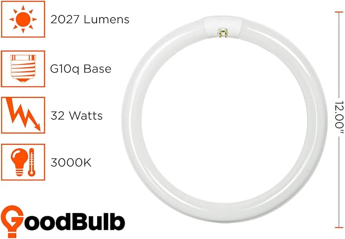 GoodBulb 32-Watt 12 Inch T9 Fluorescent Circline Light Bulb 3000K Soft White G10q Base High Output 2027 Lumens 32W 10000 Life Hours 80 CRI Pack of 12 Bulbs