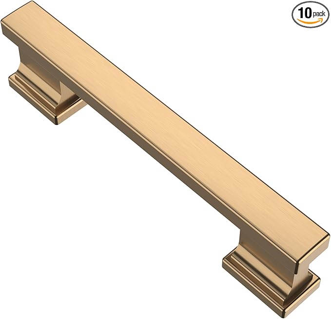 Alzassbg 10 Pack Champagne Bronze Cabinet Pulls, 3-3/4 Inch(96mm) Hole Centers Kitchen Cabinet Handles for Cabinets and Drawers AL3061TGP