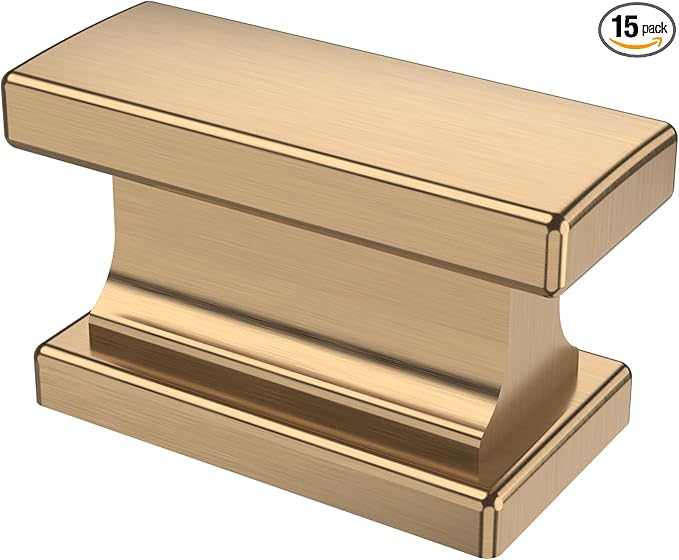 Alzassbg 15 Pack Champagne Bronze Cabinet Knobs, 1.46 Inch(37mm) Rectangle Kitchen Hardware Knobs for Cabinets and Drawers AL6061TGP