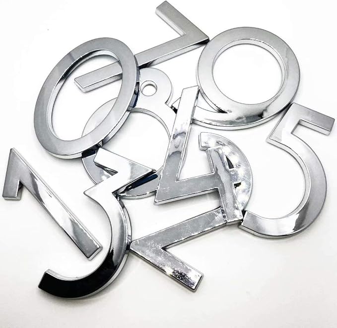 Diggoo 10 Pack Mailbox Numbers 0-9, 2 Inch High, Door Address Numbers Stickers for Apartment, House, Room, Office, Cars, Trucks, Silver Plating Process Number Sign