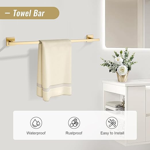 YACVCL Towel Bar Set 10-Piece Brushed Gold Bathroom Hardware Set, Gold Bathroom Accessories Set,23.6 Inch Towel Holder-Towel Racks Set for Bathroom Stainless Steel Wall Mounted