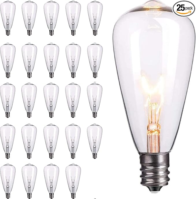 Abeja 25 Pack Edison Replacement Light Bulb, ST35 Clear Edison Light Bulbs- 5Watt E12 Candelabra Base ST35 Replacement Clear Glass Light Bulbs for Outdoor Patio String Lights, Warm White