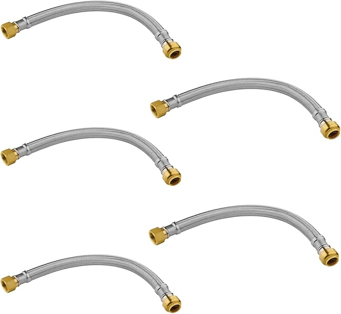 5 Pack Foskan 18-Inch Flexible Water Heater Connector Hose,with 3/4" Push-Fit x 3/4" FIP,Compatible with Copper, PEX, CPVC, and PE-RT Pipes for Water and Heating Use（18" Length）