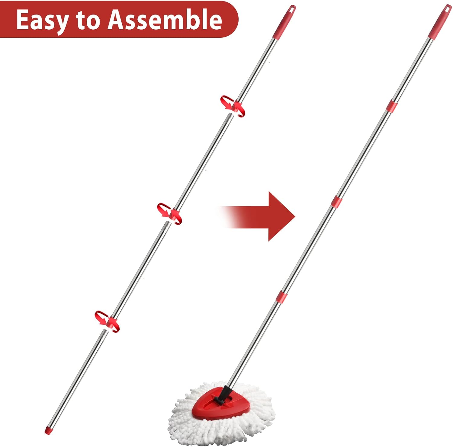 4-Section Spin Mop Replacement Handle- 2.5-5 Foot Mop Replacement Stick Only Compatible with Ocedar Mop Handle EasyWring (Mops Head & Base Not Included)
