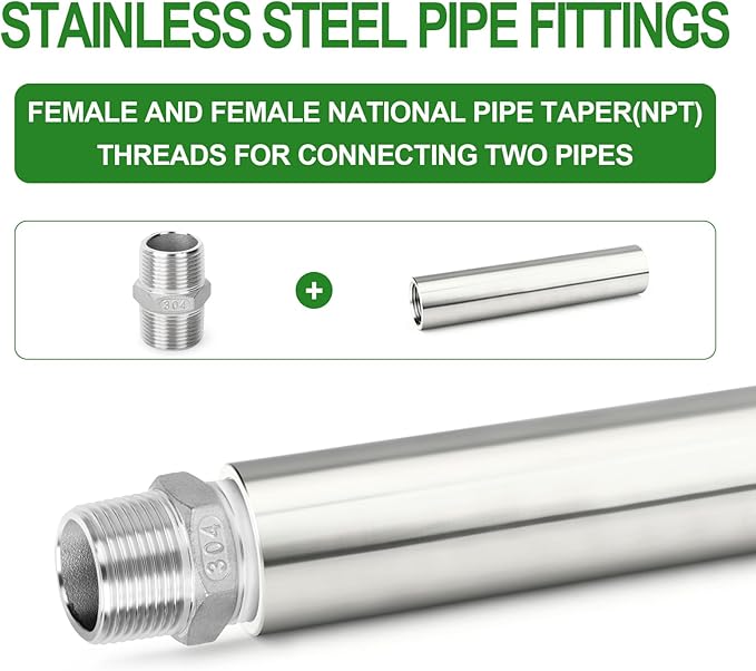 TAISHER 2PCS Stainless Steel Pipe Fittings, 1" NPT Female x 1" NPT Female Threaded, 6" Length Thickened Nipple Cast Pipe