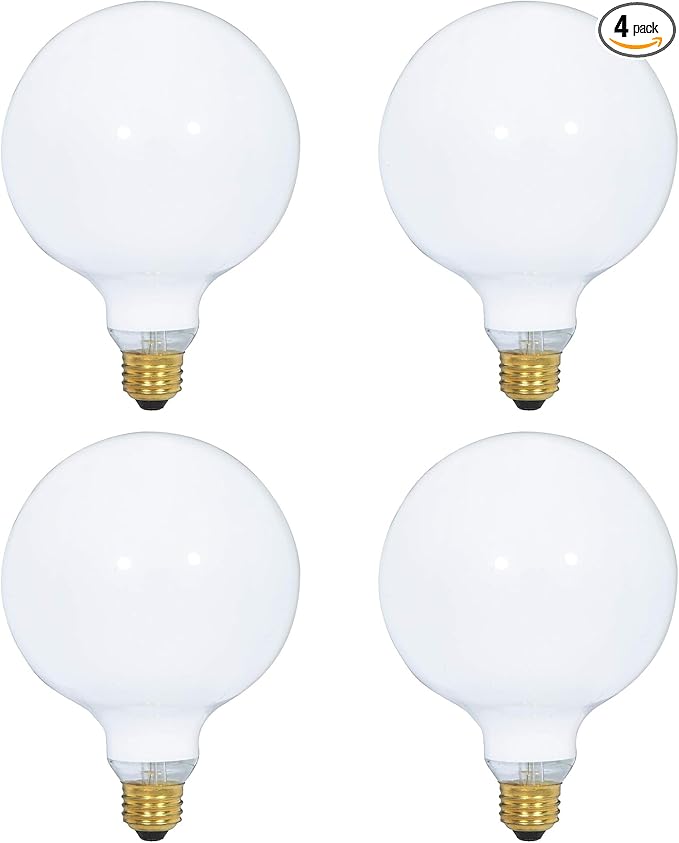 (4 Pack) G25 Incandescent Incandescent Light Bulb 2700K Soft Light, Decorative Globe Light Bulbs,E26 Medium Base, Perfect for Pendant Bathroom/Vanity Mirror Makeup, Dimmable. (White-Finish, 25-Watt)