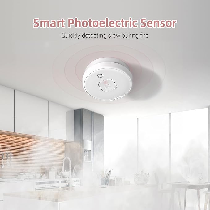 Smoke Detector Battery Operated, 10-Year Smoke Alarm with Photoelectric Sensor, Fire Alarms Smoke Detectors with Test Button and Low Battery Warning, Fire Safety for Home, 5 Pack