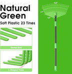 Garden Leaf Rake,16.5” Wide Plastic Leaf Rake for Lawn with 30” Long Handle, Plastic Yard Raking Tools for Lawn Turf Leaves Grass Thatch Debris Pine Needle Cleanup, Lightweight for Kids