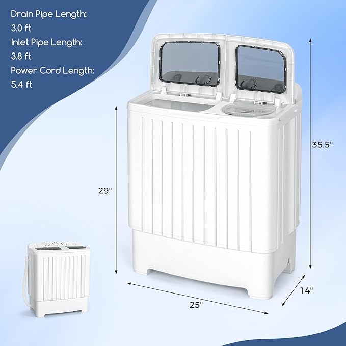 Giantex Portable Washing Machine, 20lbs Washer and Spinner Combo, Twin Tub 12lbs Wash & 8lbs Spin, Mini Compact Laundry Clothes Lavadora Portatil for Apartment Dorm RVs (White & Grey)