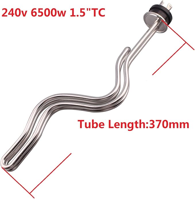 DERNORD 240V 6500W Tri-clamp Ripple Heating Element Stainless Steel Immersion Water Heater with 3-Wire Electrical Locking Plug (1.5 Inch Tri clamp)