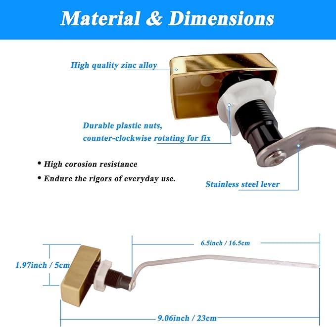 Toilet Flush Handle Replacement, Side Mount Toilet Tank Lever Compatible with Kohler 85114-CP Trip Lever Kit, Polished Golden