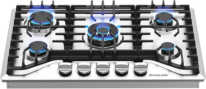 GASLAND 30 Inch Gas Cooktop, PRO GH2305SF 5 Burner Propane Stovetop, Built-in NG/LPG Convertible Cooktops, Gas Countertop Plug-in with Thermocouple Protection, Stainless Steel