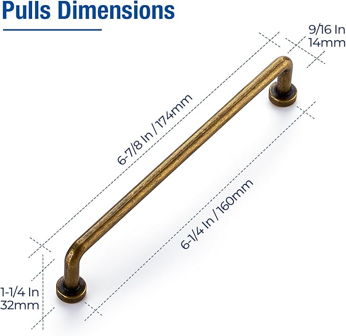 JOY DECOR Cabinet Pulls – 6-1/4 Inch Hole Center, Antique Brass, 20 Pack, Zinc Alloy Cabinet Handles for Drawers & Cupboard – Vintage Style Hardware for Kitchen, Bathroom, Dresser, Furniture Makeover