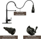 Akicon Pre-Rinse Spring Kitchen Faucet, Single Handle Solid Brass High Arc Pull Down Sprayer Head Kitchen Sink Faucet with Deck Plate