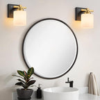 1 Light Modern Bathroom Light Fixtures Over Mirror, Black Gold Vanity Lights for Bathroom Wall Sconces with Milky White Glass Shades, E26 Socket (Bulbs Not Included)