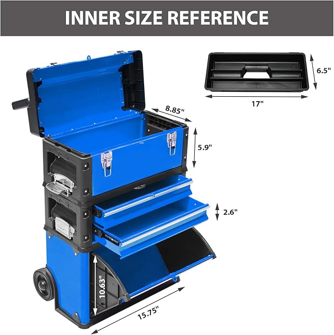 BIG RED Stackable Rolling Tool Box Portable Metal Toolbox Organizer,Separate Rolling Upright Trolley Tool Chest with Wheels and 2 Drawers for Garage/Workshop,ATRJF-C305ABDU,19.1"L x 12.2"W x 30"H,Blue
