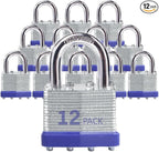 Lock Outdoor Padlocks, Key Lock, Padlocks with Same Key - Laminated Steel Keyed Padlocks with Normal Shackle, 12 Pack, for Hasp Latch, Sheds, Fences, Storage Locker, School, Gym