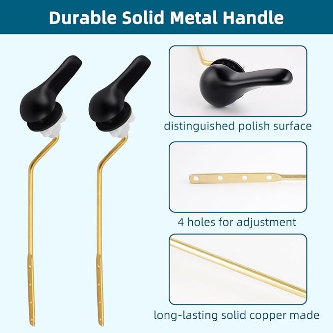 Hygie Rinse 2PCS Universal Metal Toilet Handle Replacement Kit Side Mount Toilet Lever Compatible with TOTO/Glacier Bay/Gerber, Toilet Flush Handle with Flapper Chain, Matteblack