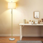 【Upgraded】 Dimmable Gold Floor Lamps for Living Room, 63in Modern Standing Lamp with Marble Base, Tall Pole Light with White Linen Shade for Bedroom Reading Office Corner Nursery